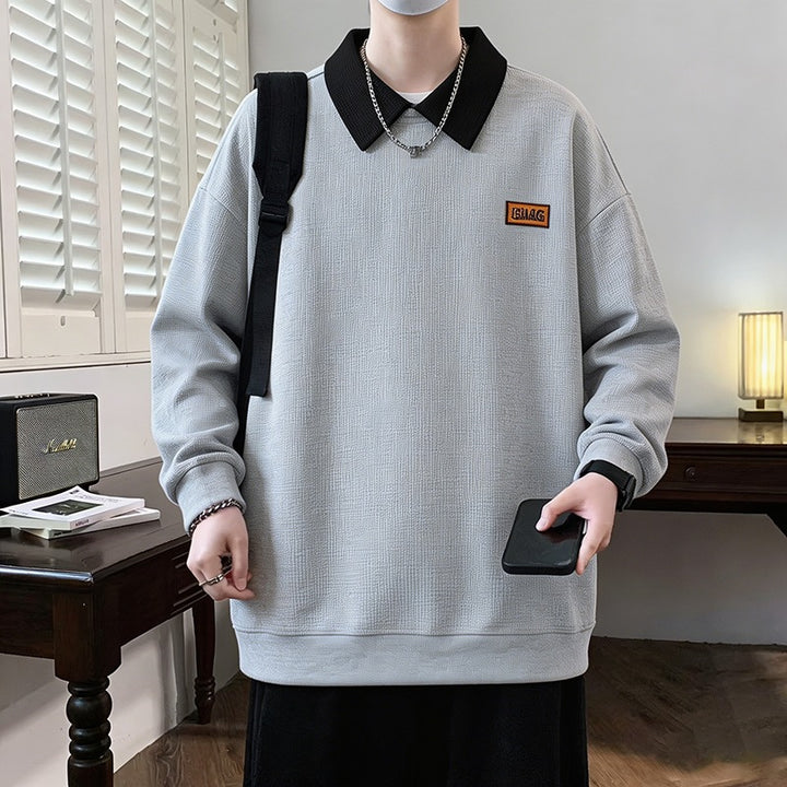 Herren Weitgeschnittenes Polo-Sweatshirt mit Kontrastkragen und Waffelstruktur Drune