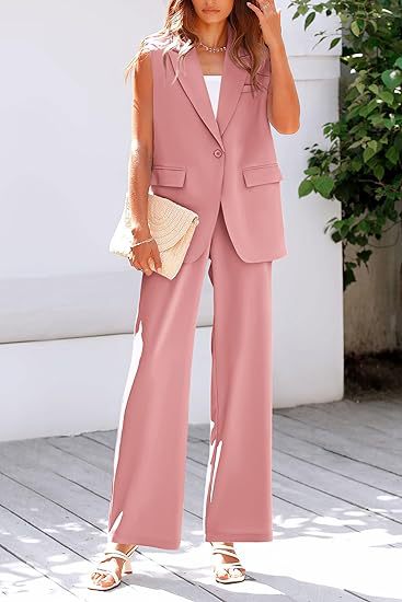 Damen ärmelloses Blazer-Set mit weit geschnittenen Hosen Drune