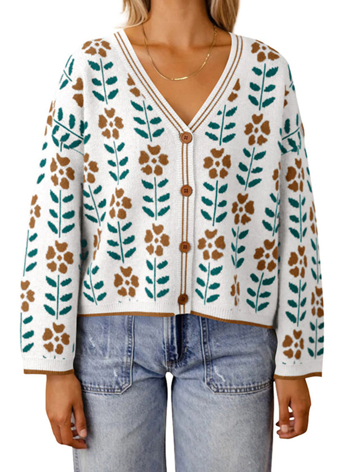 Damen Strickjacke mit floralem Design und Knopfdetails Drune
