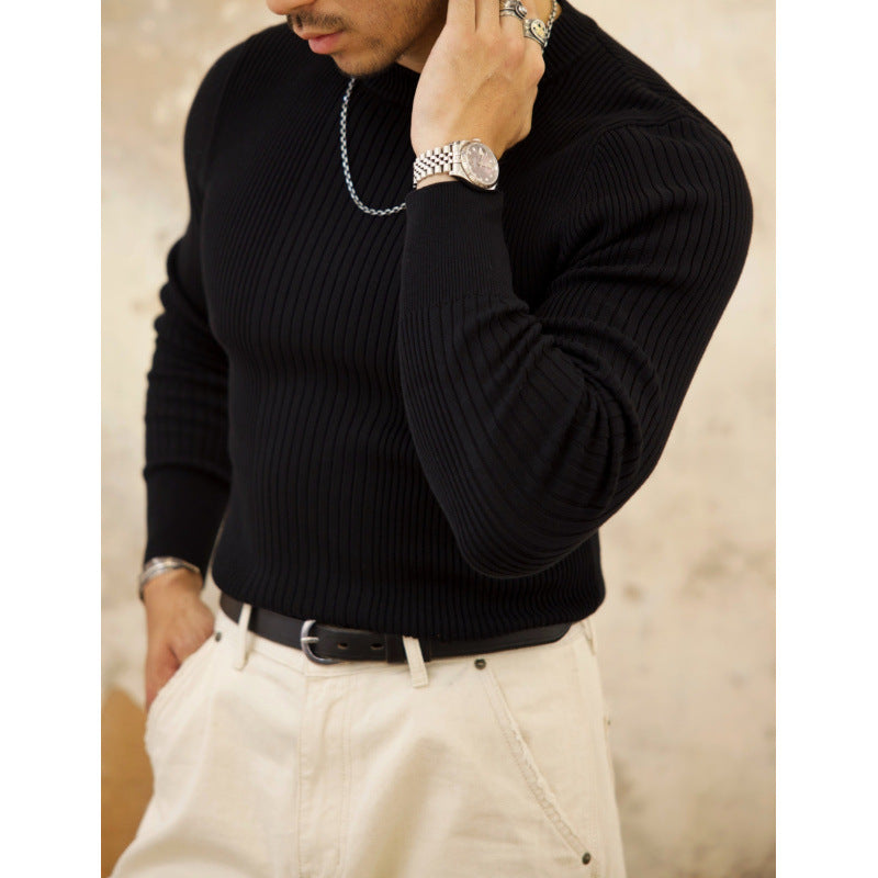 Herren Figurbetonter Rippstrick-Pullover mit Rundhalsausschnitt Drune