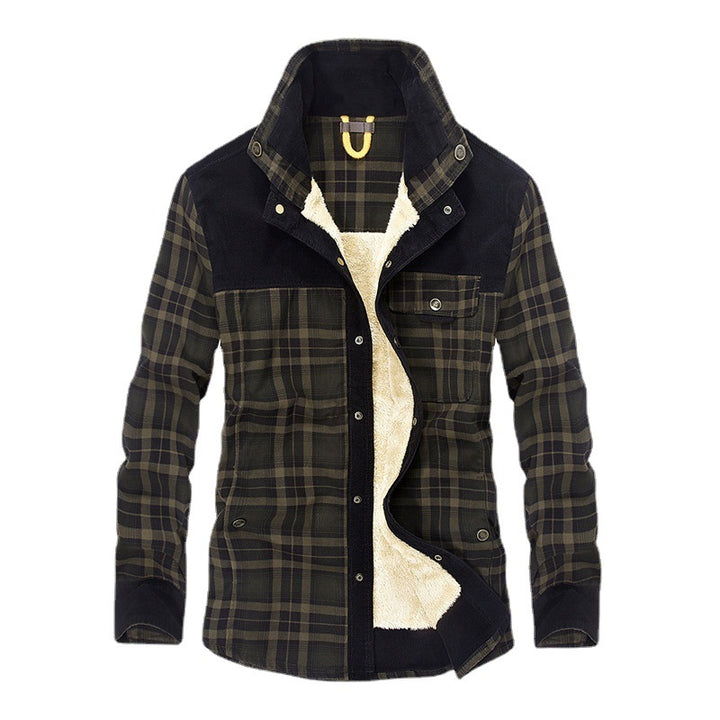 Herren lässige Flanell-Fieldshirt-Jacke mit Teddy-Innenfutter und Cord-Besätzen Drune