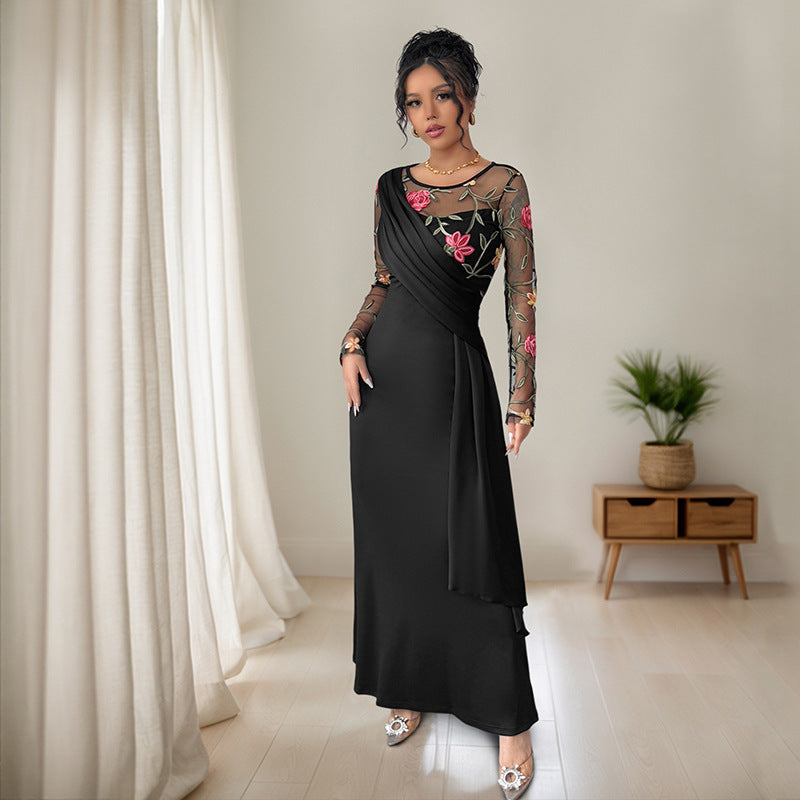 Damen Elegantes Wickelkleid mit floralem Mesh-Detail Drune