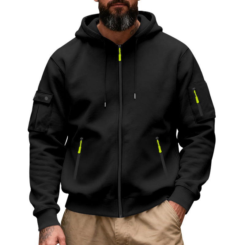 Herren nan funktionale Kapuzen-Sweatjacke mit durchgehendem Reißverschluss und Armtasche Drune