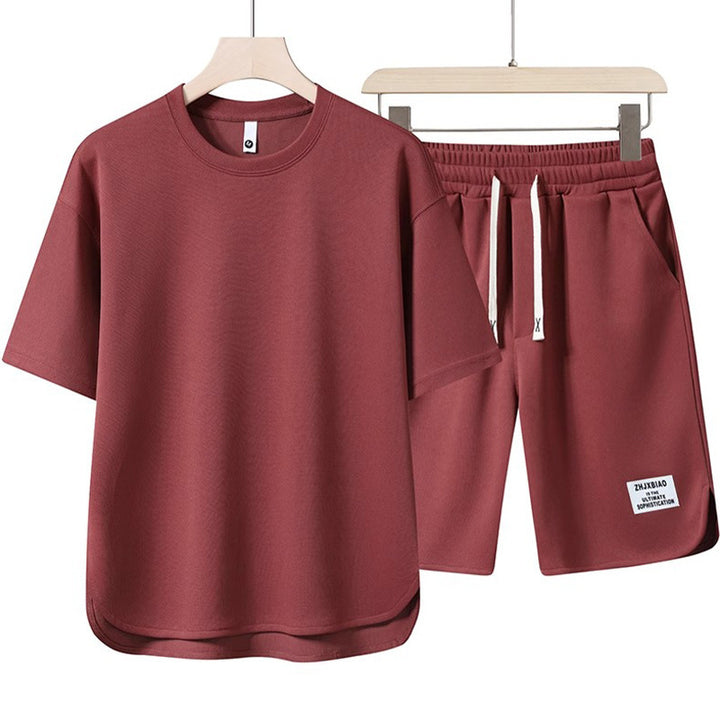 Unisex lässiges Set aus T-Shirt und Shorts mit seitlichen Taschen und elastischem Bund Drune