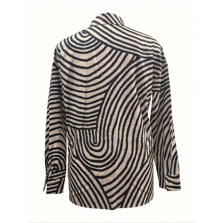 Frauen Button-Up Abstract Gestreifte Bluse Drune
