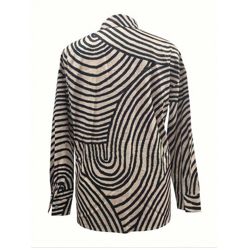 Frauen Button-Up Abstract Gestreifte Bluse Drune