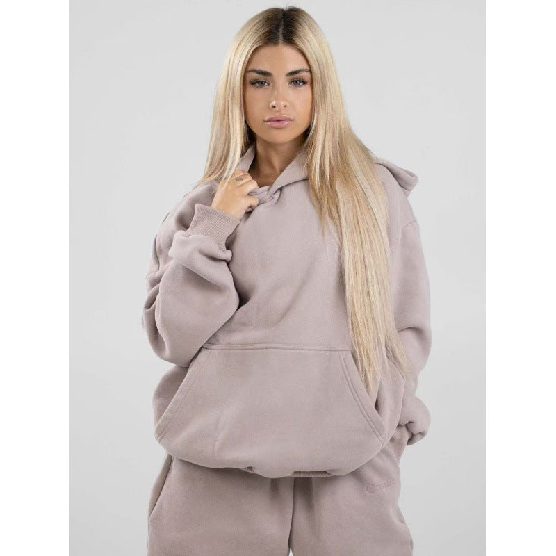 Damen nan oversized Kapuzenpullover mit Kängurutasche und weichem Fleece-Innenfutter Drune