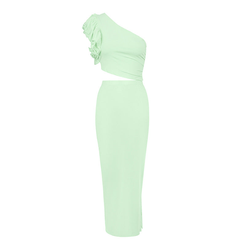 Damen Maxikleid mit asymmetrischem Schnitt und Rüschendetails Drune