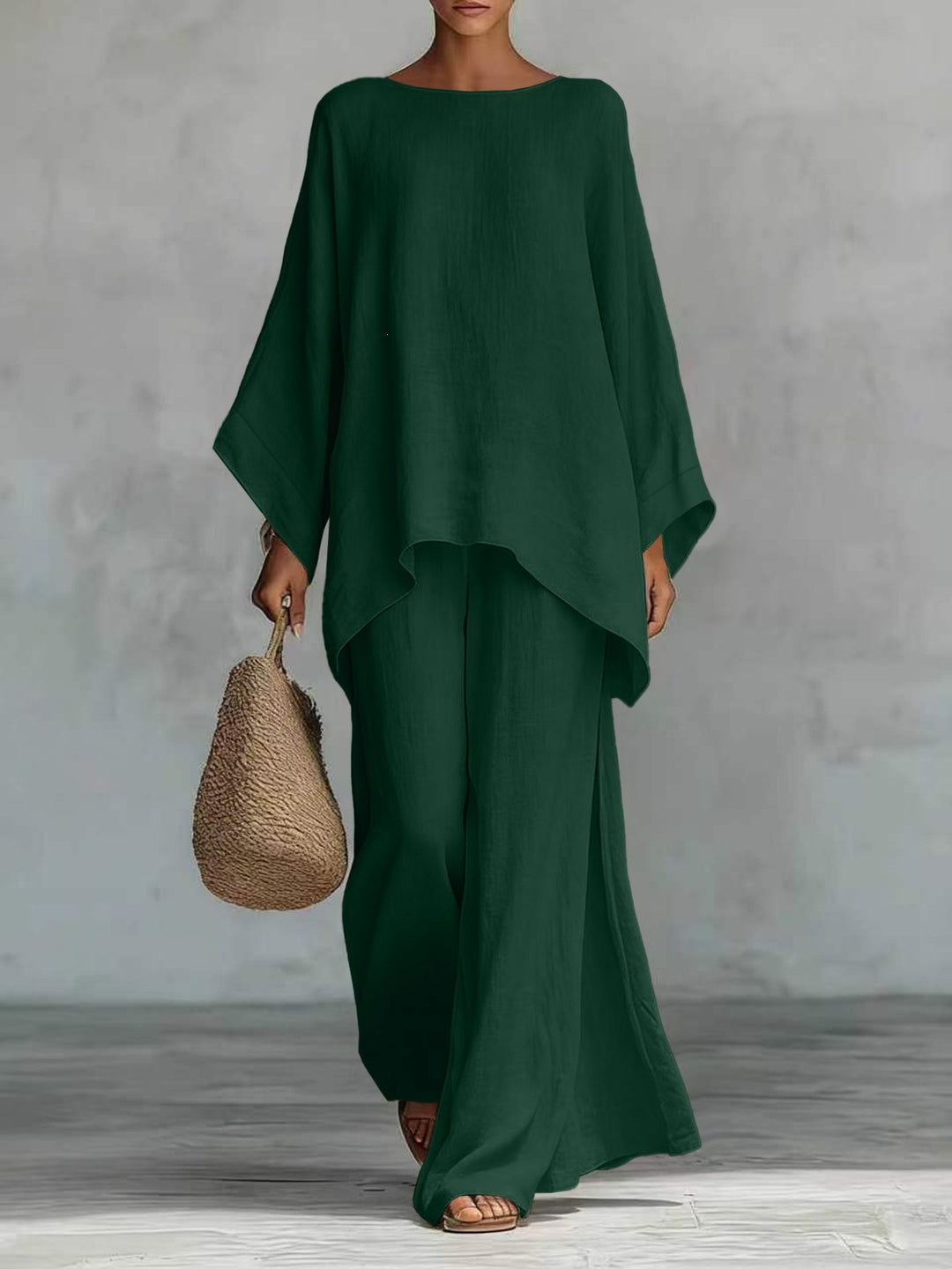 Damen Lässiges Oversize-Kaftanoberteil mit weiten Palazzohosen Drune