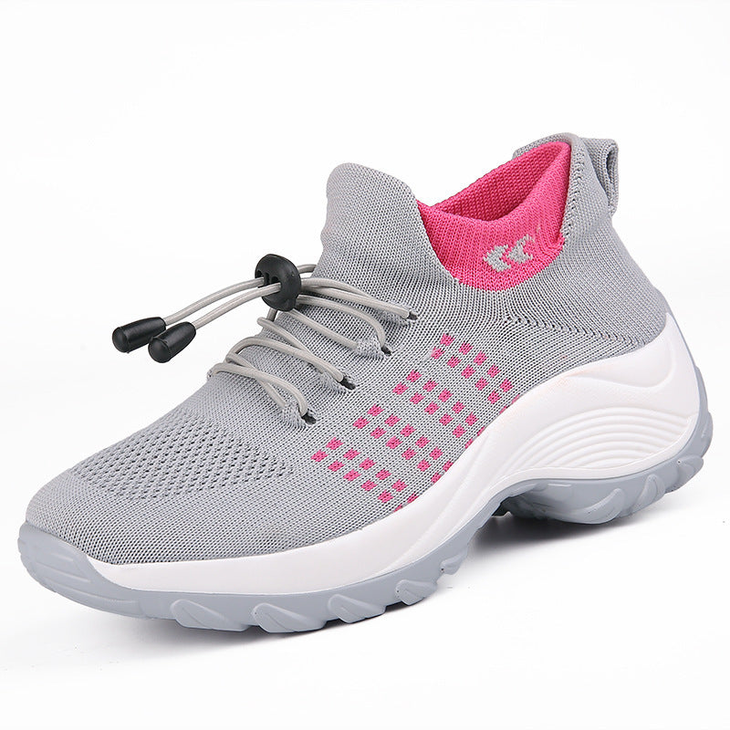 Damen gestrickte Slip-On Sneaker mit Schnellzugkordel, elastischem Schaft und stoßdämpfender Plateau-Sohle Drune