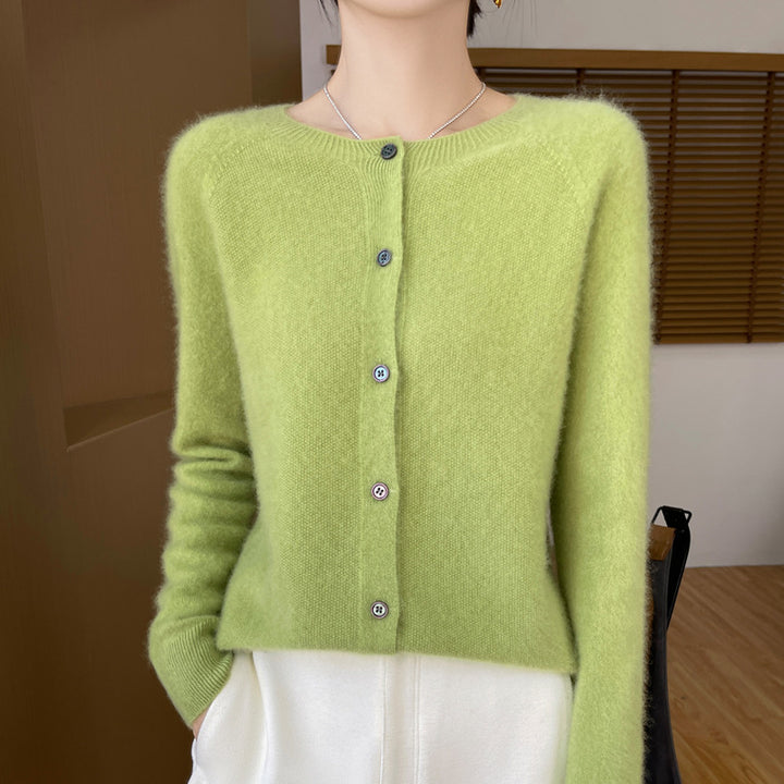 Damen Kuscheliger Kurzcardigan aus Mohair‑Mix mit feiner Schurwollstruktur und Perlmuttknopfleiste Drune