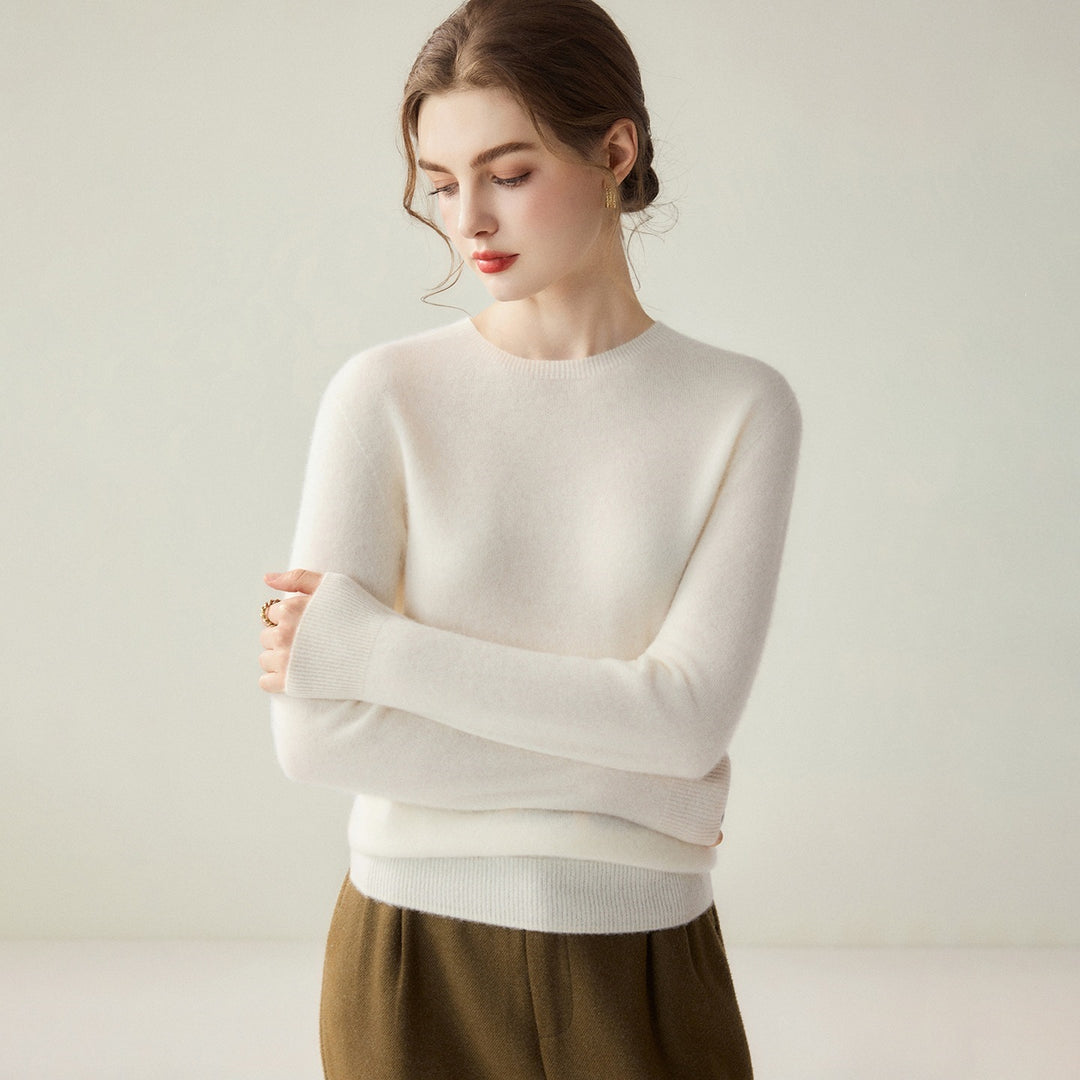 Damen Leichter Rundhalspullover aus Kaschmir‑Look mit extrafeinem Flor und geripptem Saum Drune