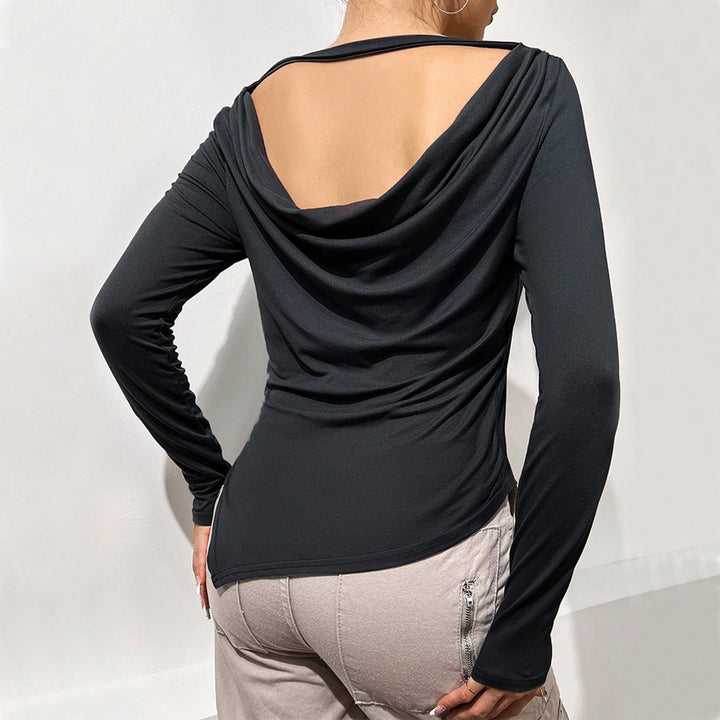 Damen Langarmbluse mit lässigem Wasserfallausschnitt und eleganter Rückenpartie Drune