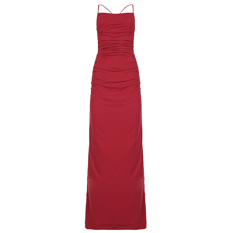 Damen elegantes Maxikleid mit raffinierten Rüschendetails und verstellbaren Trägern Drune