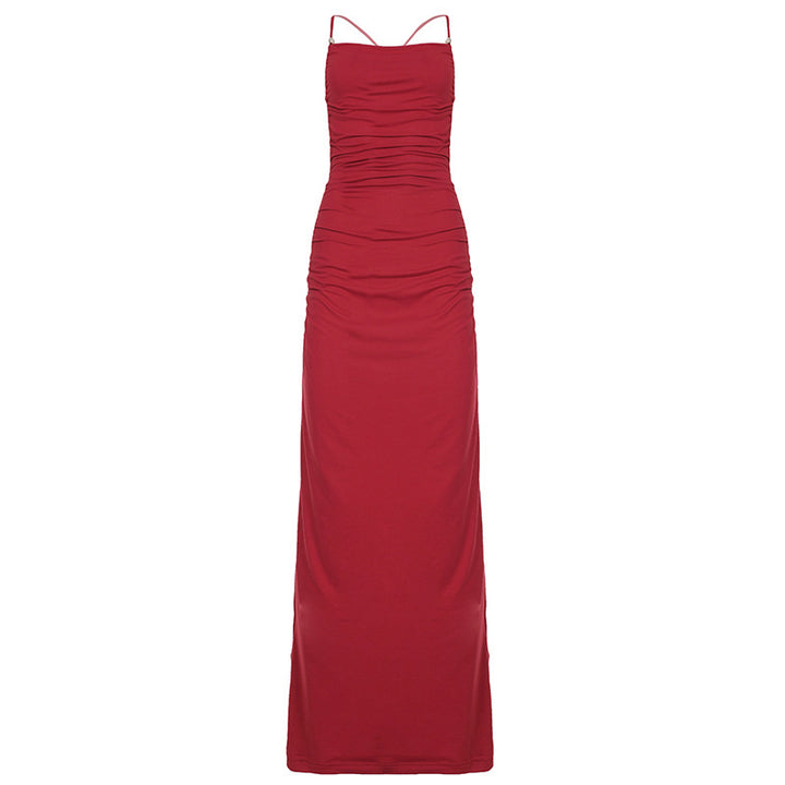 Damen elegantes Maxikleid mit raffinierten Rüschendetails und verstellbaren Trägern Drune