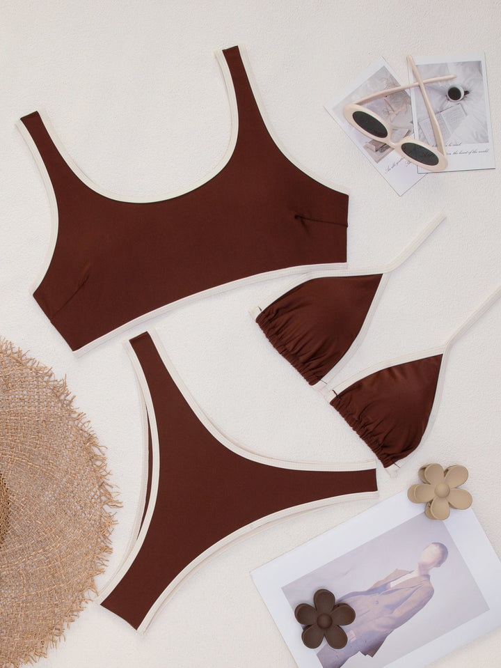 Damen Triangel-Bikini-Set mit verstellbaren Bindebändern und kontrastierenden Akzenten Drune