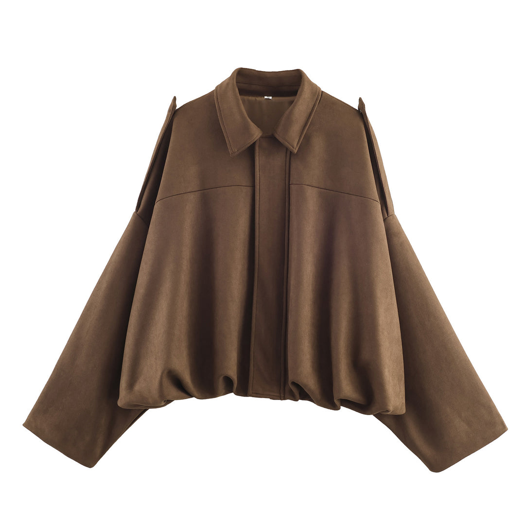 Damen nan oversized Cape-Jacke mit verdeckter Frontblende, Kragen und ballonförmigem Saum Drune