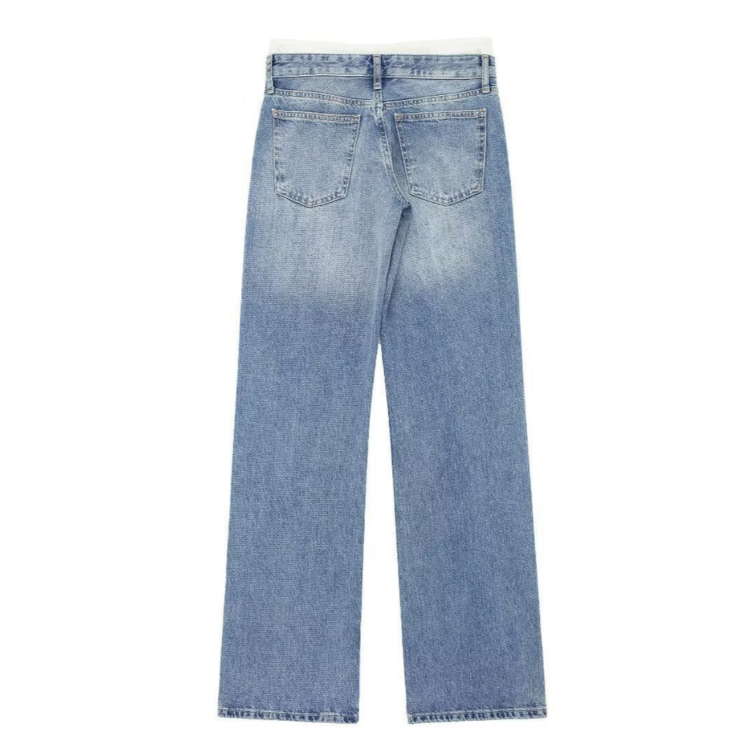 Damen 30+ weite High‑Waist Jeans mit elastischem Tunnelzugbund und geradem Bein Drune