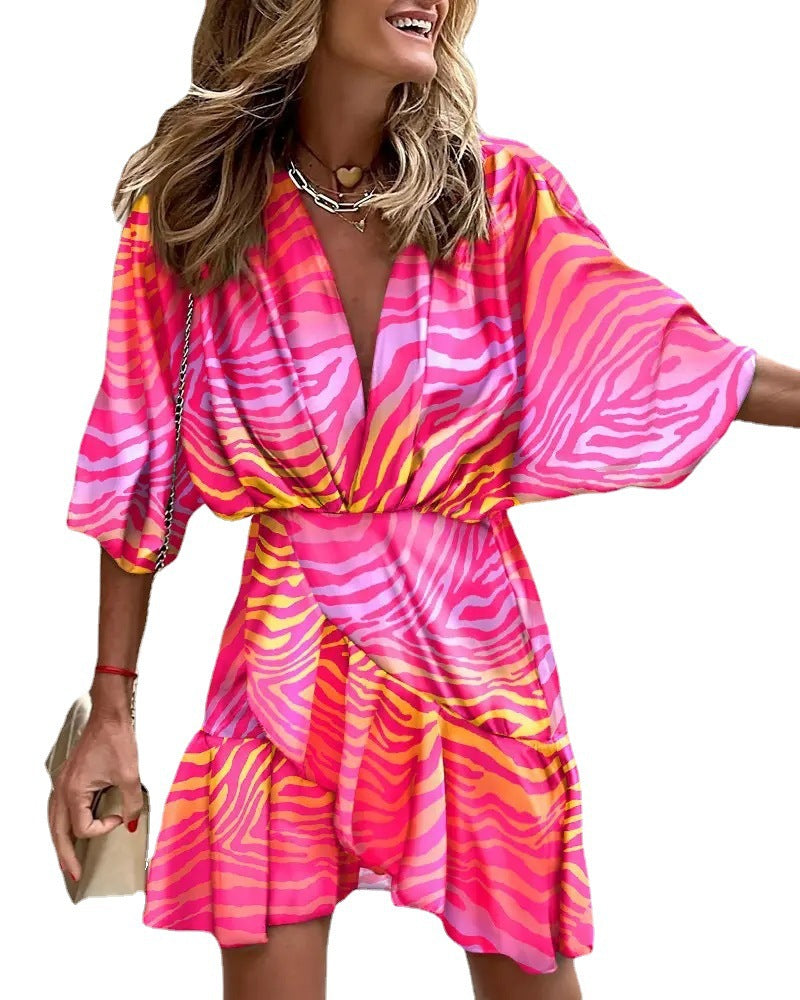 Damen Kurzarm Kleid Drune