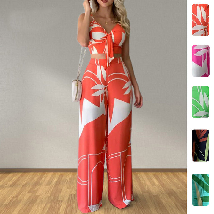 Damen Elegantes Set mit Kombination aus Crop-Top und weitem Hosen Drune