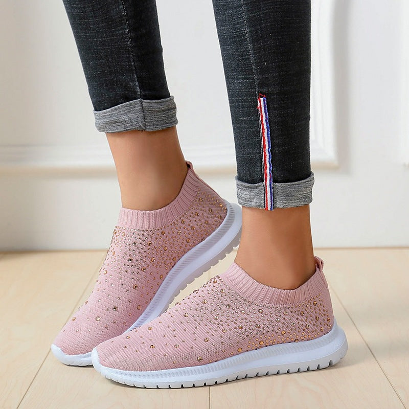 Damen Strick-Slipper-Sneaker mit Strassbesatz und flexibler Komfortsohle Drune
