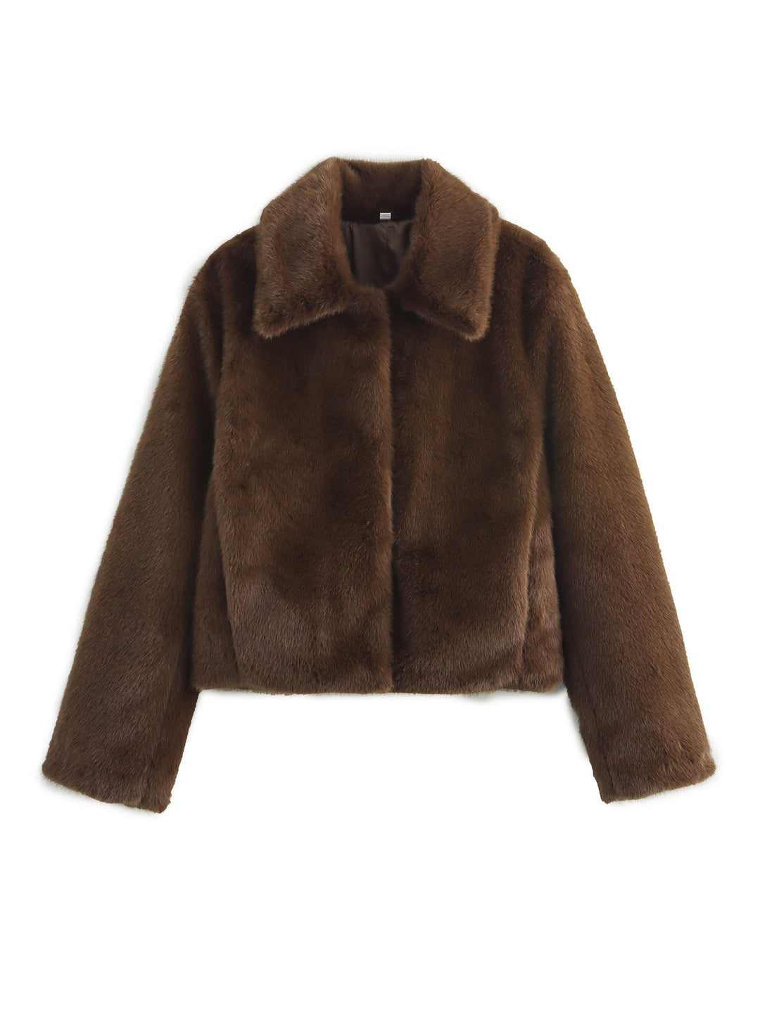 Damen Boxy-Faux-Fur-Kurzjacke mit klassischem Hemdkragen und samtigem Futter Drune