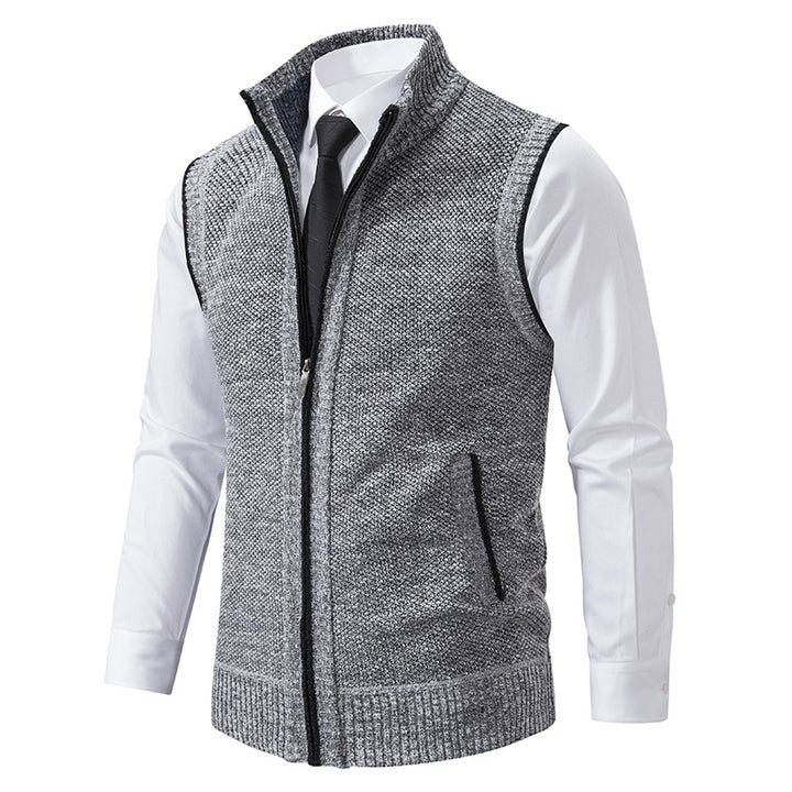 Herren Slim-Fit Ärmellose Strukturstrickweste mit Stehkragen und Frontreißverschluss Drune