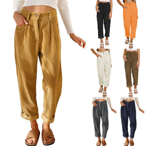 Damen Weite Cordhosen mit dekorativen Falten und praktischen Taschen Drune