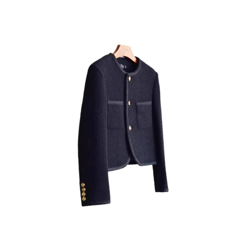 Damen Modische Boucléjacke mit goldenen Knöpfen Drune