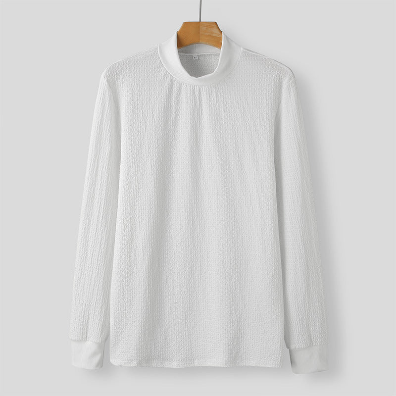 Unisex nan texturierter Waffelstrick-Pullover mit schmalem Stehkragen und Rippbündchen Drune