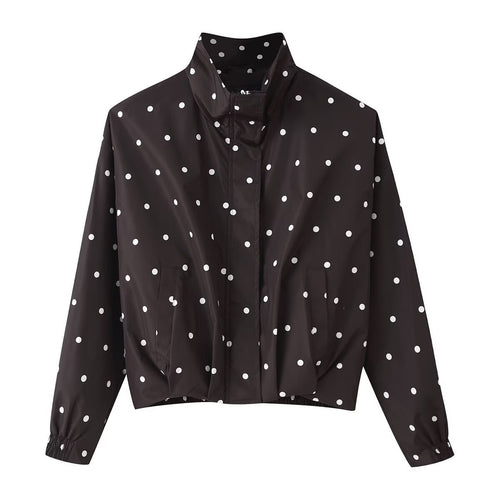 Damen Cropped-Übergangsjacke im Polka‑Dot-Design mit Stehkragen und elastischen Bündchen Drune