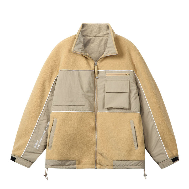 Unisex Oversize Fleece‑Fieldjacke mit Nylonpanels, hoher Stehkragen und Tunnelzug Drune