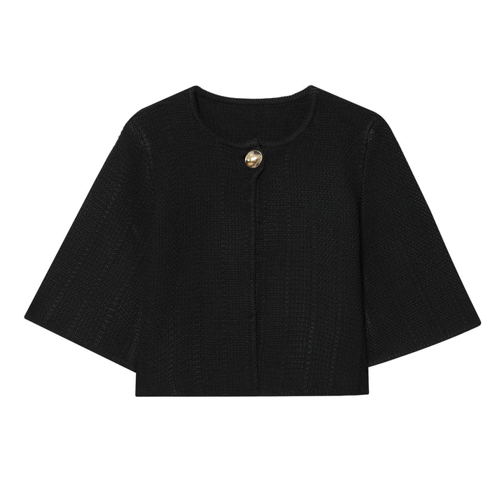 Damen nan kurzes Strick-Cape mit Rundhalsausschnitt und dekorativem Schmuckknopf Drune