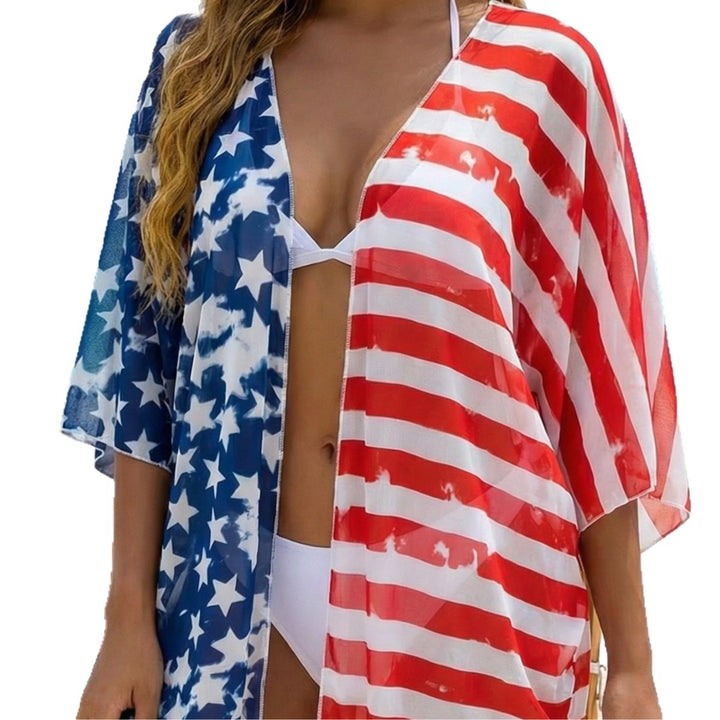 Damen lässiger Strandkimono mit patriotischem Motiv Drune
