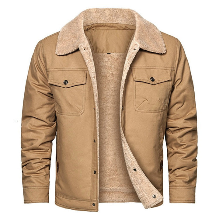 Herren Sherpa-gefütterte Canvas-Truckerjacke mit Thermofutter und Brusttaschen Drune