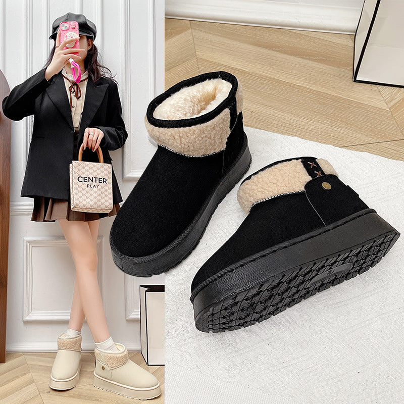 Damen Gefütterte Kurzstiefel mit Teddyfutter, Faux‑Velours und Plateau‑Sohle Drune