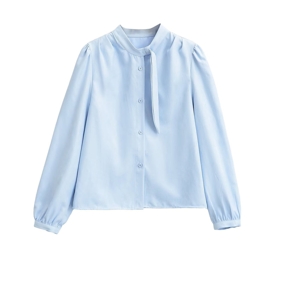 Damen Bluse mit Bindegurt und eleganten Puffärmeln Drune