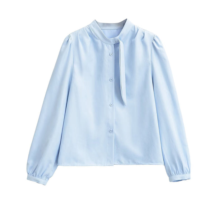 Damen Bluse mit Bindegurt und eleganten Puffärmeln Drune