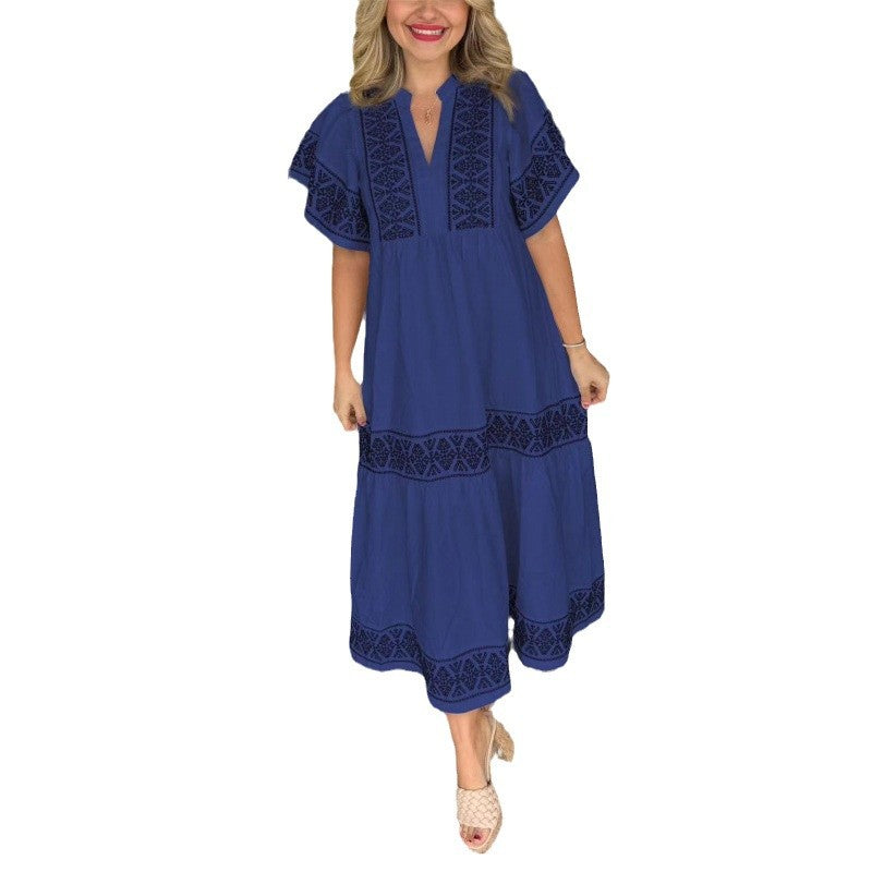 Damen Maxikleid mit raffinierten Stickdetails und ausgestelltem Schnitt Drune