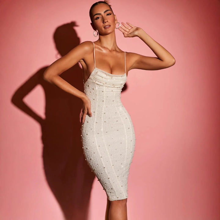 Damen Figurbetontes Kleid mit glitzerndem Einsatz und feinen Spaghettiträgern Drune