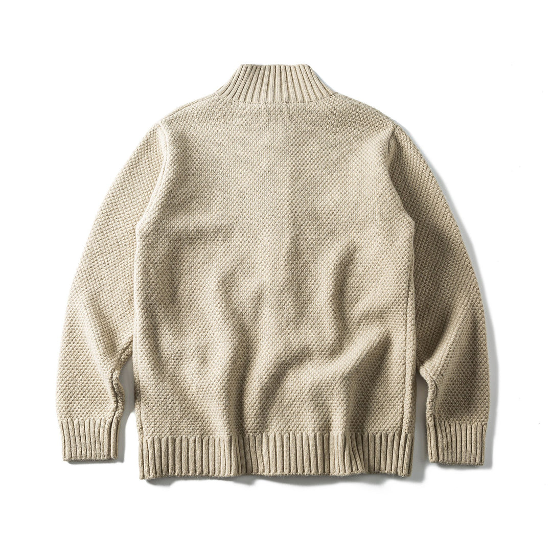 Damen Grobstrick-Cardigan mit hohem Rippkragen, Knopfleiste und aufgesetzten Taschen Drune