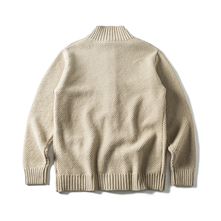 Damen Grobstrick-Cardigan mit hohem Rippkragen, Knopfleiste und aufgesetzten Taschen Drune
