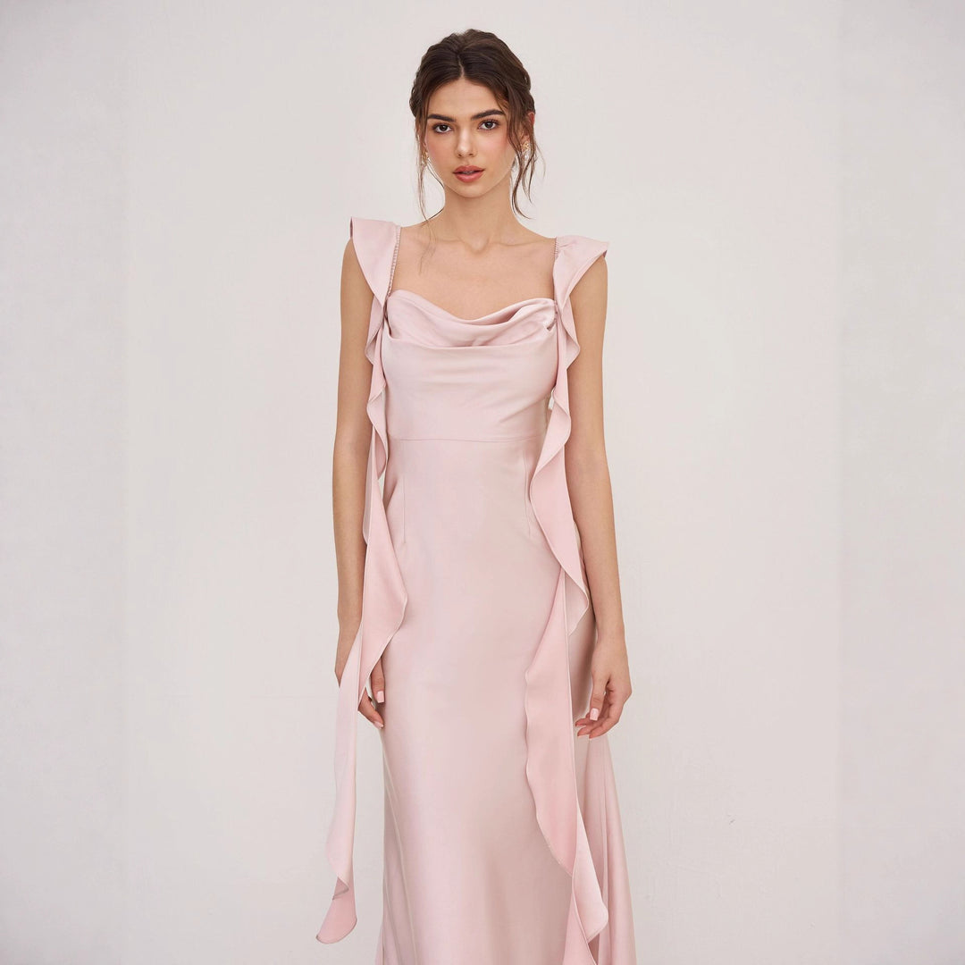 Damen Abendkleid mit asymmetrischen Rüschen Drune