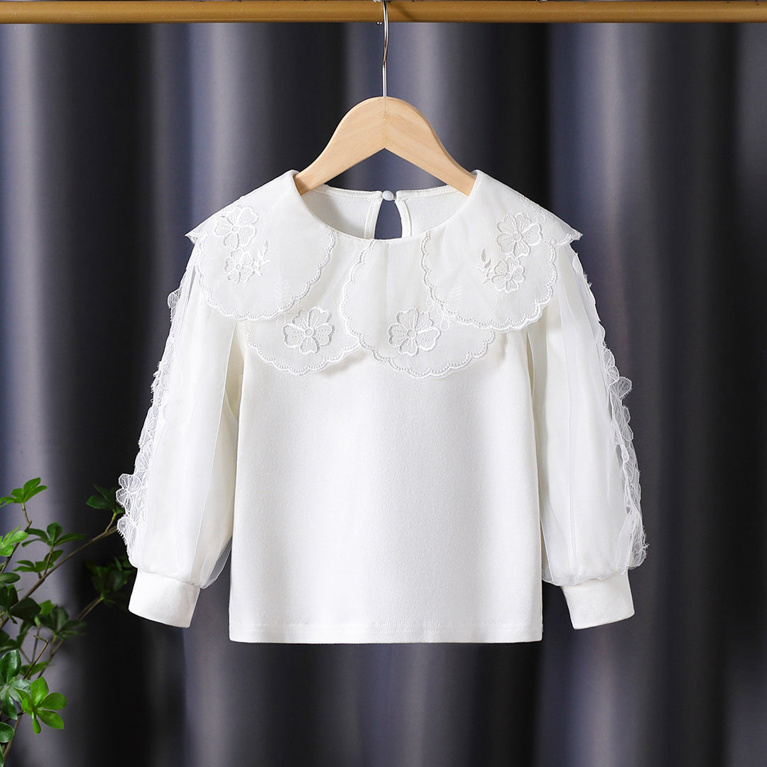 Mädchen elegante Bluse mit floralen Spitzenapplikationen Drune