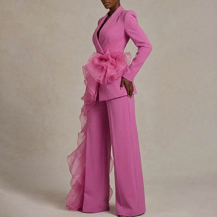 Damen Eleganter Anzug mit asymmetrischem Volant Drune