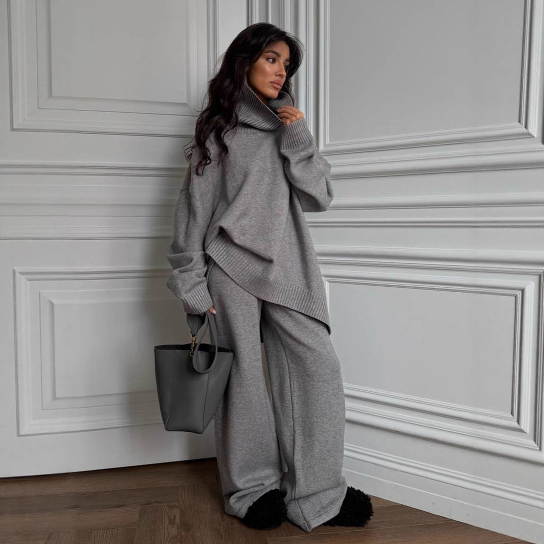 Damen Oversized Strickpullover mit hohem Kragen Drune
