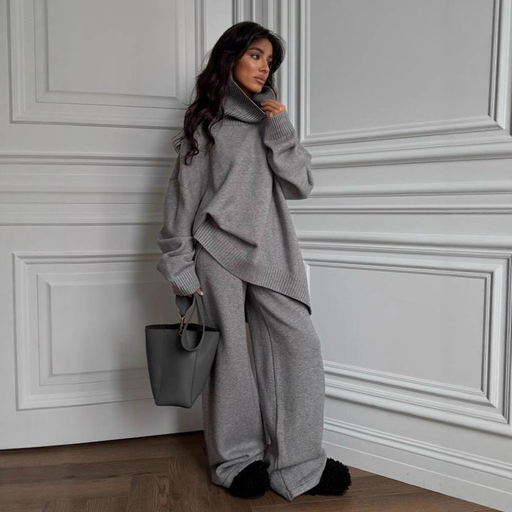Damen Oversized Strickpullover mit hohem Kragen Drune