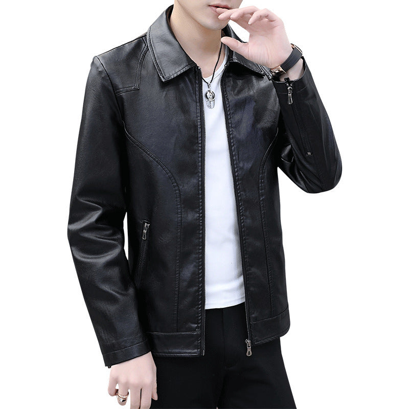 Herren schlanker Kunstleder-Blouson mit Hemdkragen und ergonomischer Schultersteppung Drune