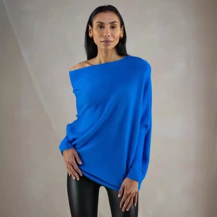 Damen lässiger Oversized Pullover mit Schulterfreies Design Drune