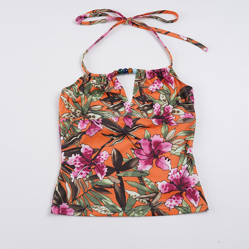 Damen Haltertop mit floralem Design und elegantem Bindeband Drune